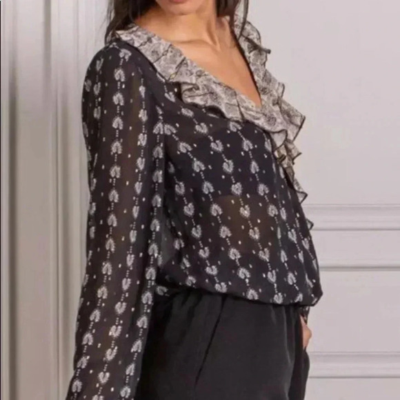 🆕Senlis Moroccan Tile Paisley Clara Ruffle Top S🆕 - Picture 3 of 14